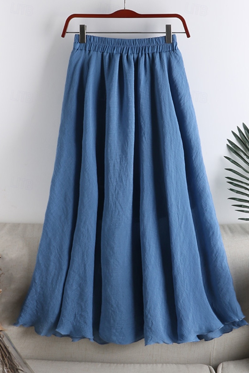 Femmes Jupe Évasé Mode Maxi Taille Basse Jupes Uni Froncé Micro-Élastique Vacances Rue Noir Blanche Rose Claire Bleu Été Coton de 2025 ? $23.99 –P8