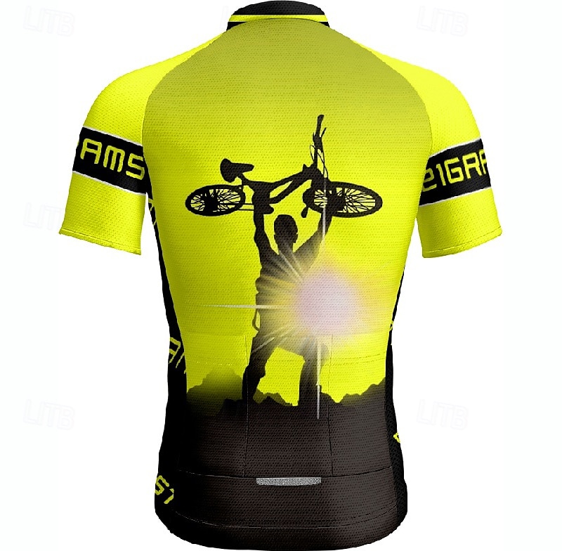 Men's Cycling Jersey Short Sleeve Bike Tee Tshirt Jersey with 3 Rear Pockets Mountain Bike MTB Breathable Quick Dry Anatomic Design Wicking Wine Red Yellow Red Sports Clothing Apparel 2025 - $28.99 –P8