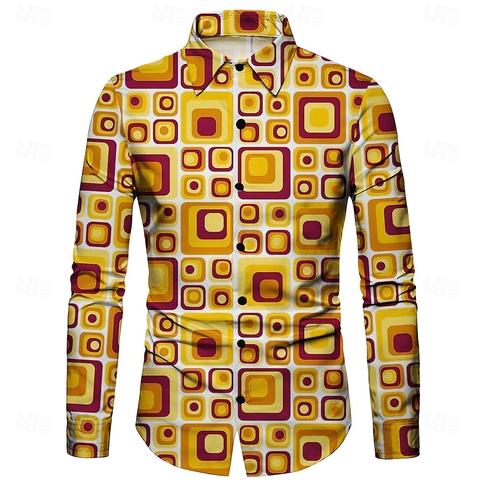 Retro / vintage 1970 Koszula Koszulka Aloha Hipisowskie Geometryczny Etnické Strój na bal maskowy Męskie Bal maskowy Impreza Dzienne zużycie Parada równości Dla dorosłych Koszula 2026 - $23.99 –P1