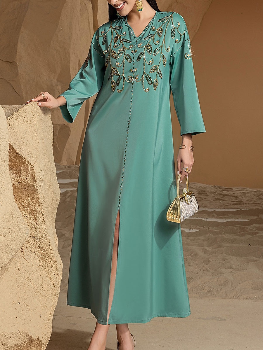 Kleid Brautmutterkleid Elegant Party Bateau-Ausschnitt Bodenlang Polyester Langarm mit Perlenstickerei 2025 2025 - $89.99 –P8