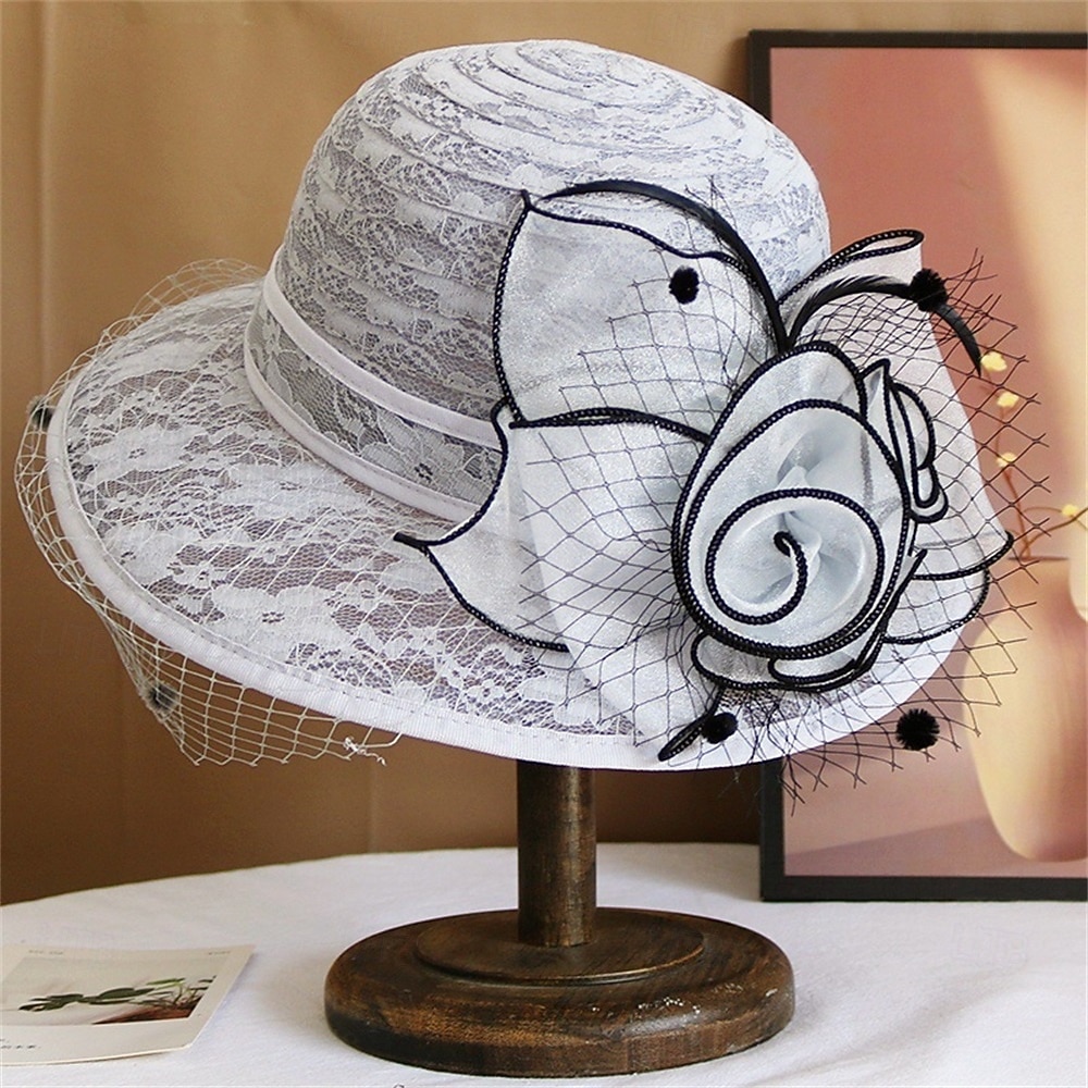 Hattar polyester solhatt semester teparty hästkapplöpning cocktail elegant vintage solskydd med fjäder blommigt huvudbonad 2025 - $19.99 –P11