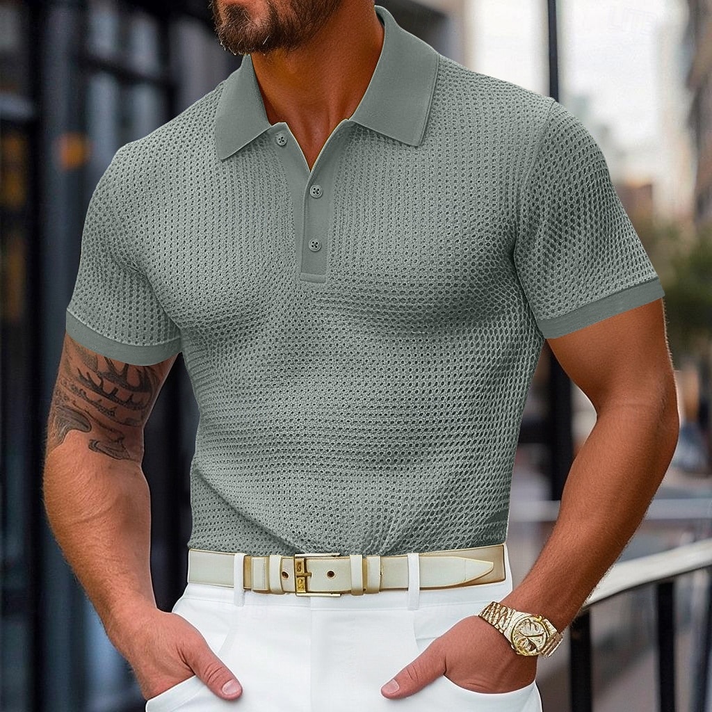 Pánské Waffle Polo košile Golfová košile Ležérní Dovolená Klopa Žebrovaný polo límec Krátký rukáv Módní Základní Bez vzoru Knoflíky Měkké Léto Jaro Běžný Bílá Žlutá Bordó Trávová zelená Khaki Šedá 2025 - $22.99 –P8