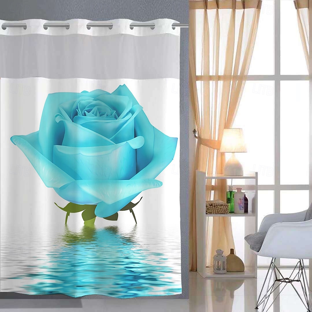 Ensemble de rideaux de douche à motifs floraux en tissu gaufré avec doublure snap-in et fenêtre transparente polyester déperlant haut avec œillets sans crochet rideau de séparation de salle de bain de 2025 ? $41.99 –P2