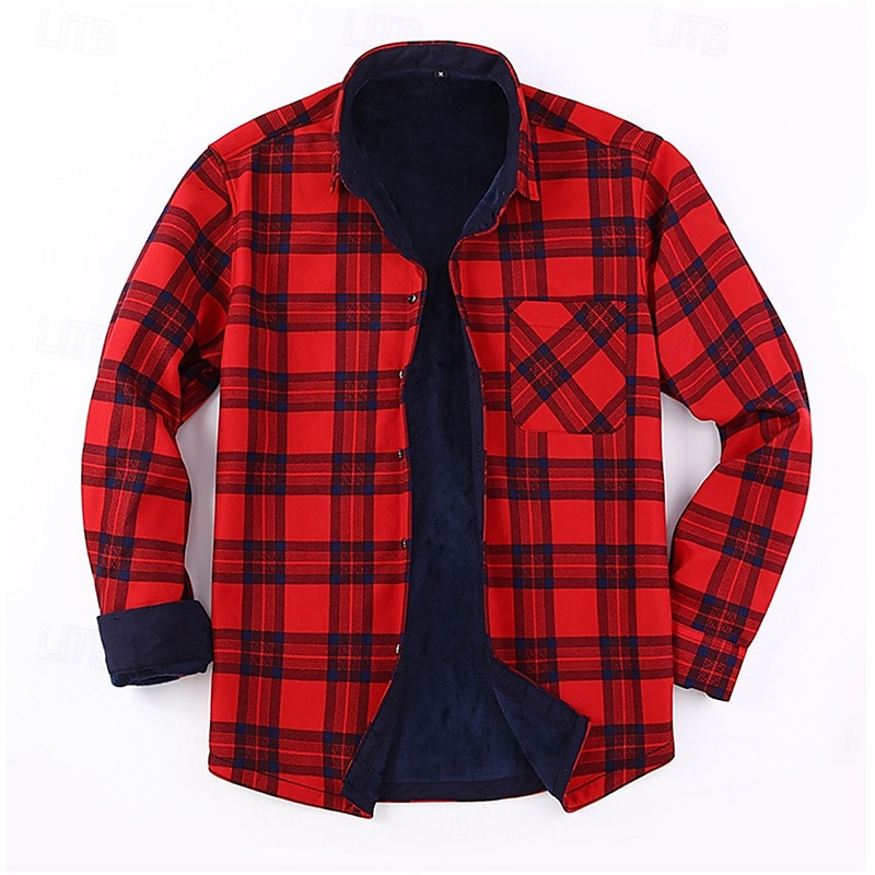 Men's Shirt Casual Shirt Beach Shirt Fleece Shirt Button Up Shirt Red Royal Blue Blue Orange Green Long Sleeve Plaid Lapel Vacation Hawaiian Pocket Clothing Apparel Polyester Fashion Casual 2025 - $28.99 –P13