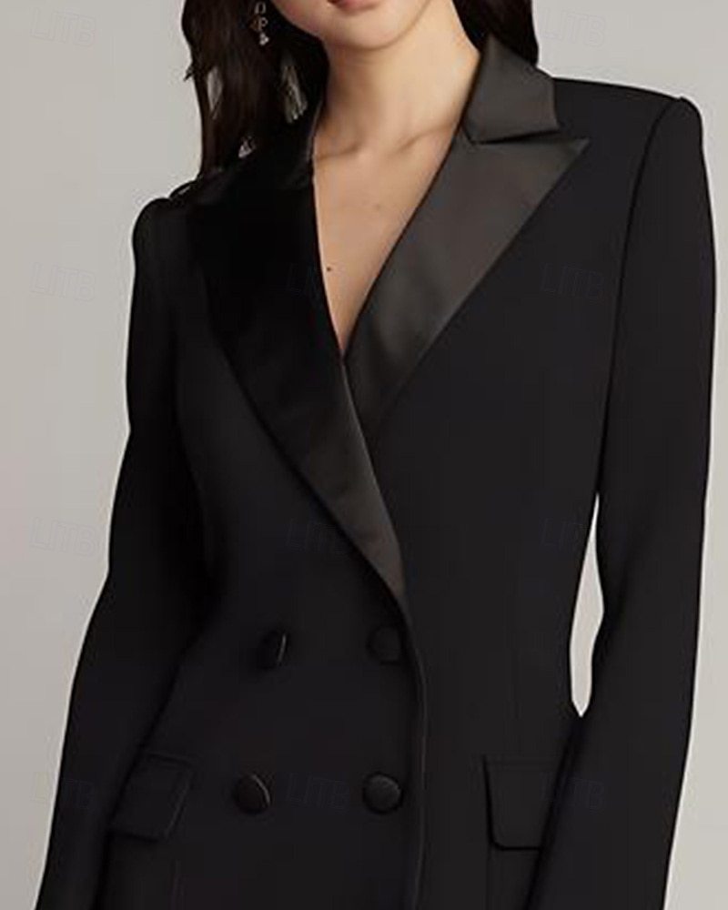 Robe Tuxedo Robe Blazer Robe Fourreau  Colonne Mère de la Mariée Élégante Simple Luxueuse Col en V Col à Revers Midi Satin Crêpe Manches Longues de 2025 ? $152.99 –P3