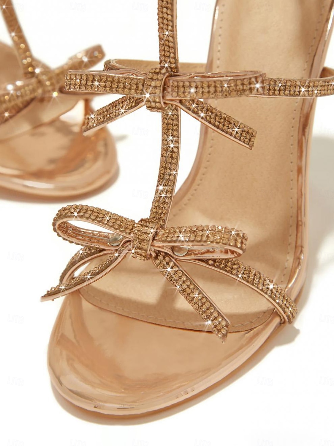 Gouden stiletto sandalen met bandjes - glinsterende hoge hakken met strikknoop voor een elegante avond en gala 2026 - $54.99 –P2