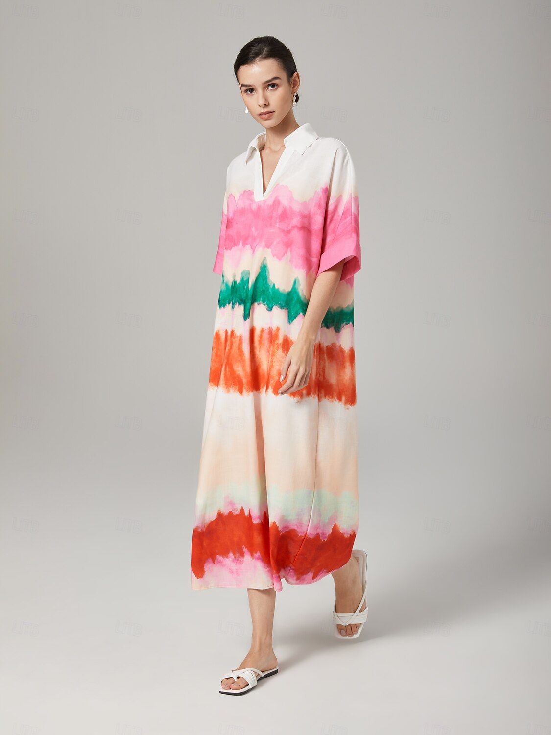 vestido camisa estampado com gradiente de cor de 2025 por $23.59 –P2