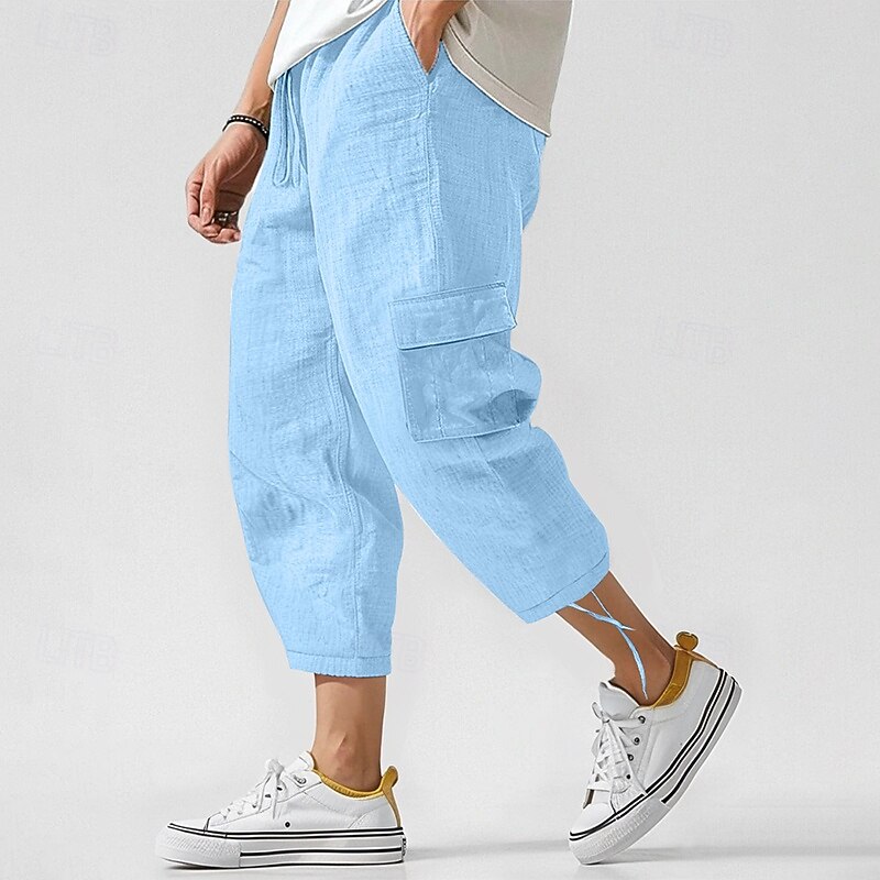 Homens Calças Cargo Calças de linho Calças Calça verão Calças de praia Com Cordão Cintura elástica Bolso multi Tecido Conforto Respirável Mimolet Casual Diário Feriado Moda Estilo Clássico Preto de 2025 por $23.99 –P3