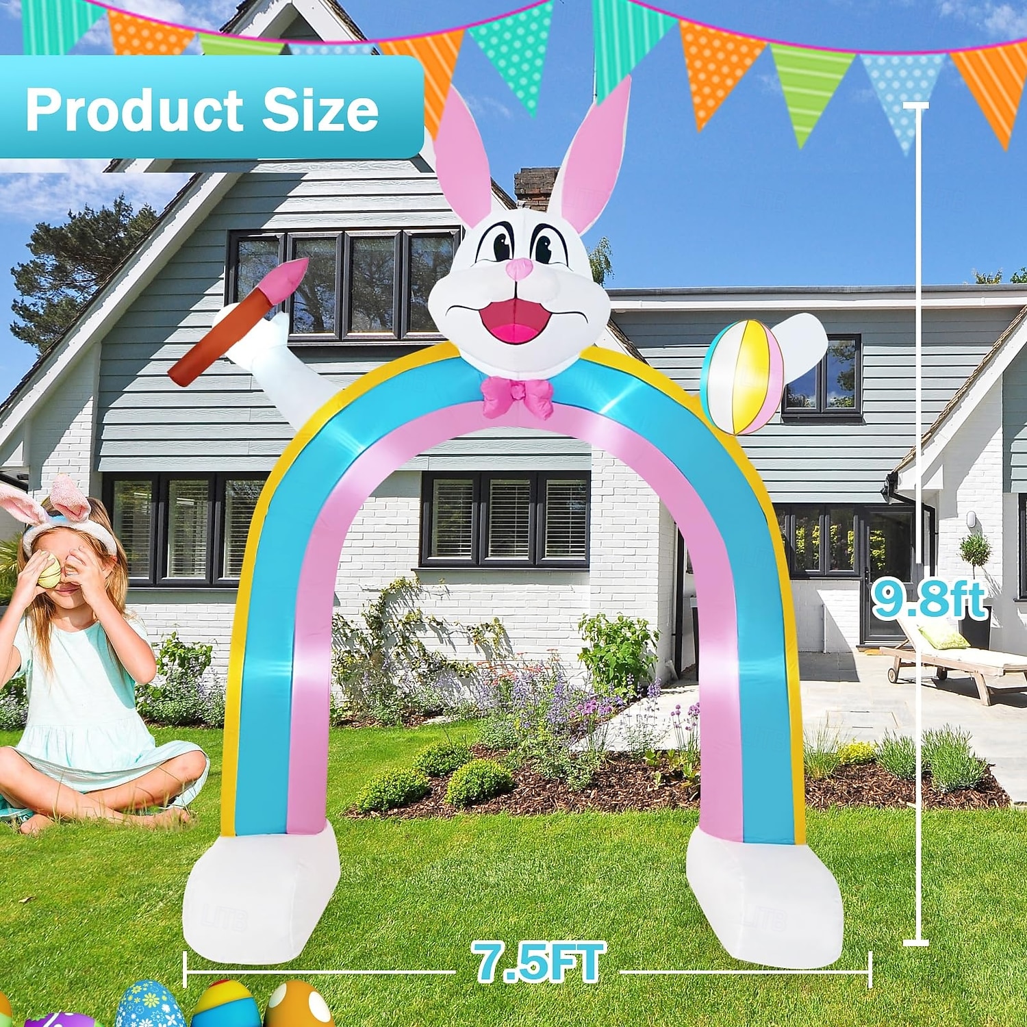 2026年 9.8フィートのイースターインフレータブルバニーハンドヘルドブラシとイースターエッグインフレータブルライトレインボーアーチ付き屋内と屋外の中庭の庭の芝生の家族休暇パーティーの雰囲気の装飾ライト  コレクション – $158.99 –P8