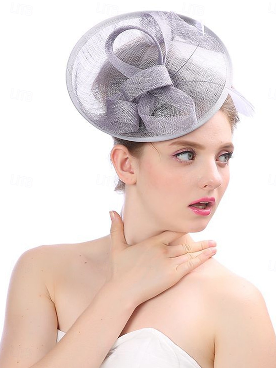 Coiffure Polyester Imitation Lin Chapeau Fedora Mariage Élégant ancien Avec Plume Casque Couvre-chef de 2025 ? $24.99 –P1