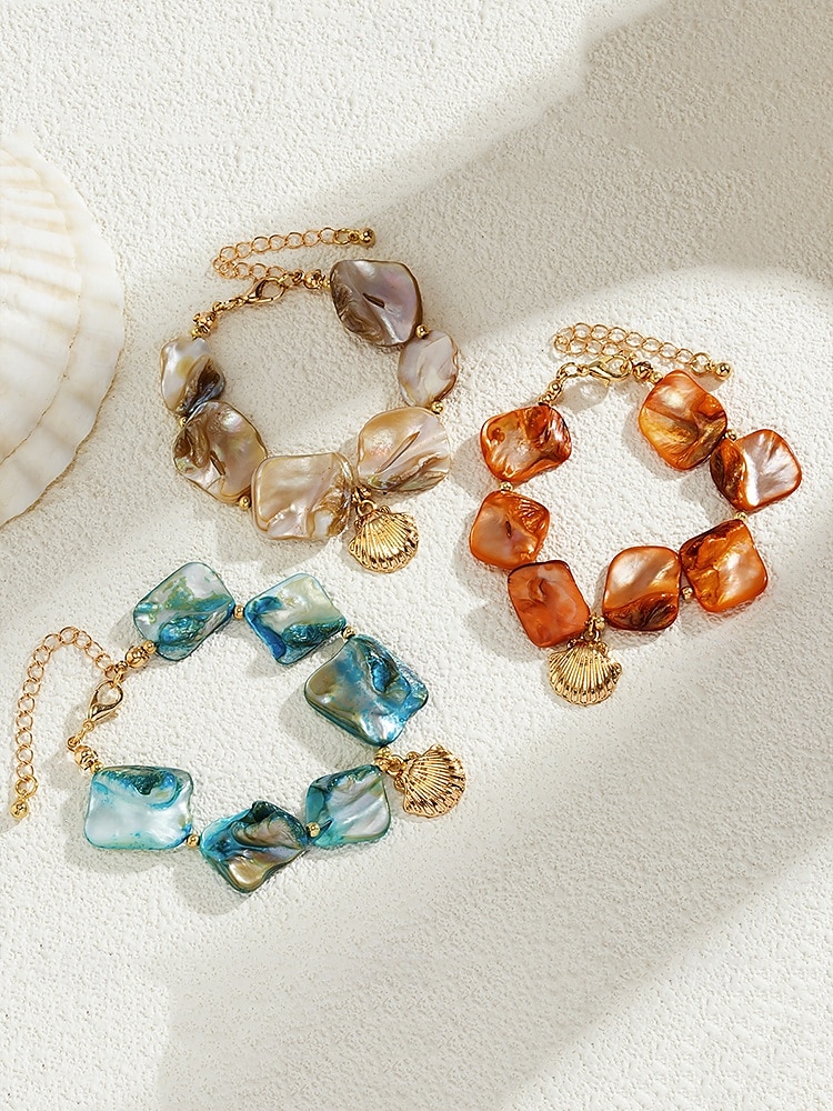 Collar de estrella de mar estilo bohemio con diseño playero: colgante de concha y piedra azul hecho a mano para mujer, collar llamativo inspirado en el océano para verano, vacaciones y uso en resorts 2025 - $9.99 –P5