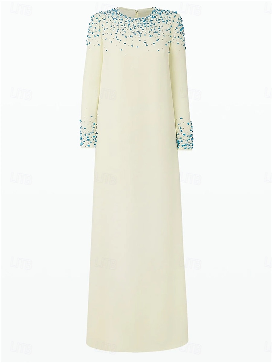 A-Lijn Quinceanera Jurken Elegante Jurk Bruiloft Bruidsmeisjes Vloerlengte Lange Mouw Ronde Hals Katoen met Parelmoer 2025 - $163.99 –P2