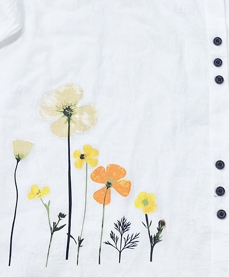 Damen Übergröße Leinen-inspirierte Hemden Bluse Blume Lässig Langarm Rundhalsausschnitt Normale Oberteile Täglich Druck Weiß Frühling & Herbst 2025 - $32.99 –P2