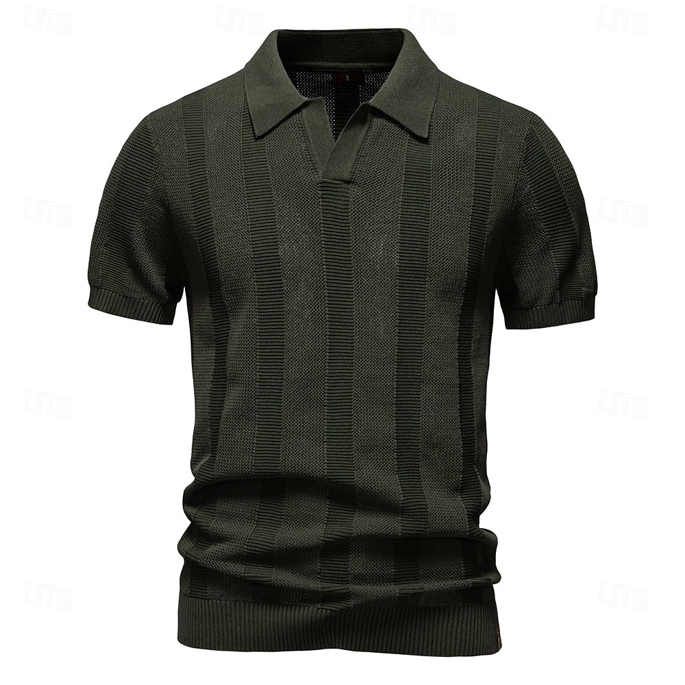 Herren Polo Strick-Polopullover Formell Arbeit Möwenhalsband Kurzarm Einfarbig Stripe-Trim Streifen Sommer Frühling Marineblau Khaki Armeegrün Polo 2025 - €29.99 –P8
