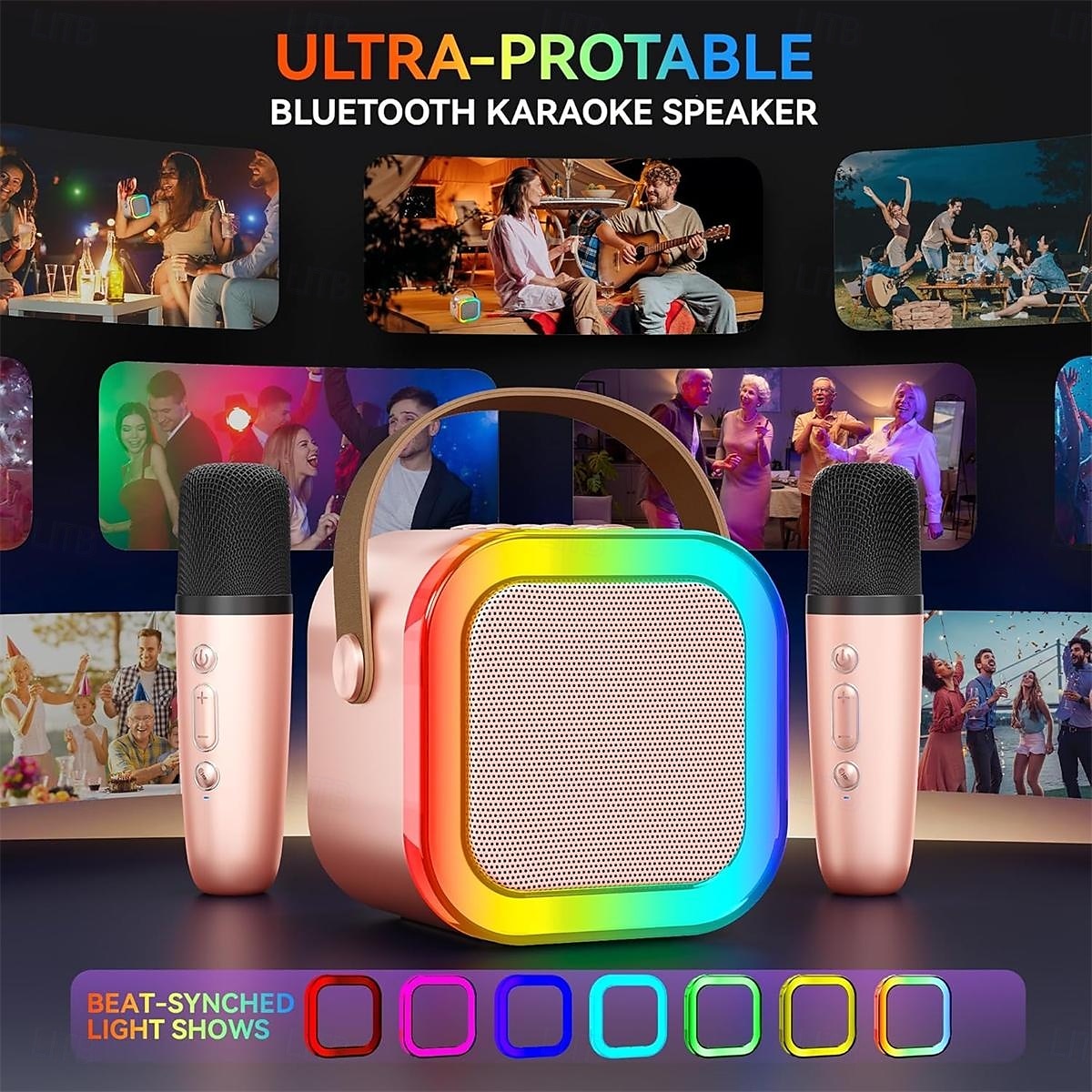 Mini Karaoke Machine Portable Bluetooth Mini Karaoke Microphone Singing Speaker with 2 Wireless Mic and Light  for All Smartphones 2025 - $41.99 –P3