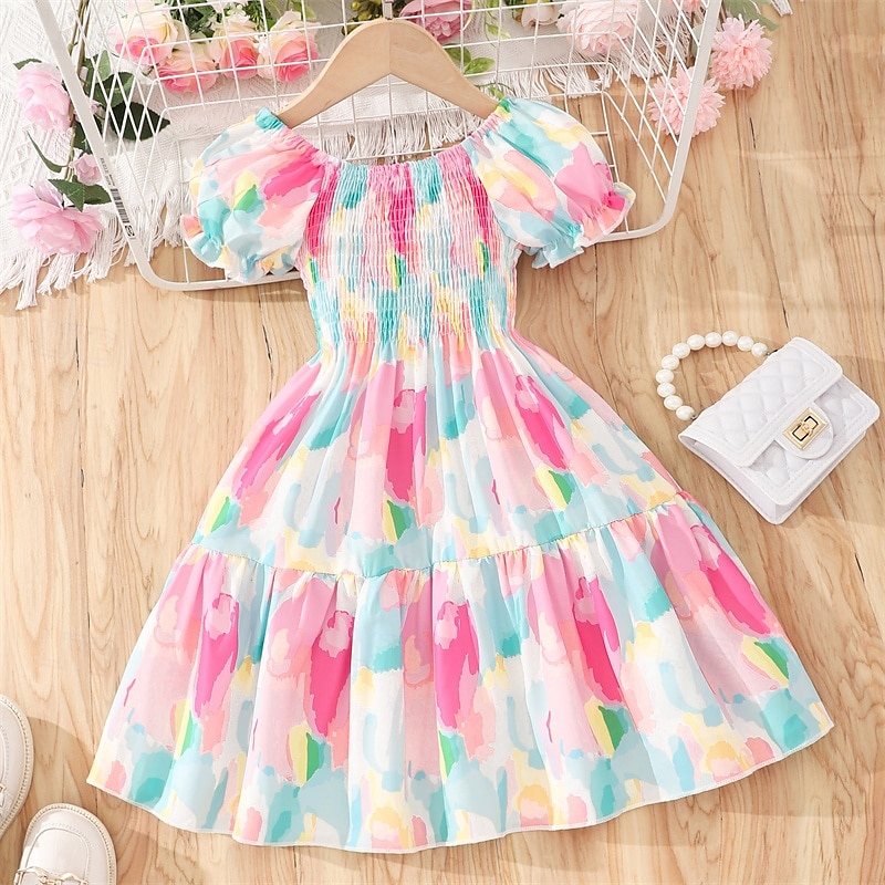 Enfants Fille Robe Fleuri Manche Courte Extérieur Occasionnel Mode Adorable 100% Coton Mi-long Robe Décontractée Robe trapèze Été 4 ans et + Rose Claire Rouge Bleu de 2025 ? $17.49 –P12