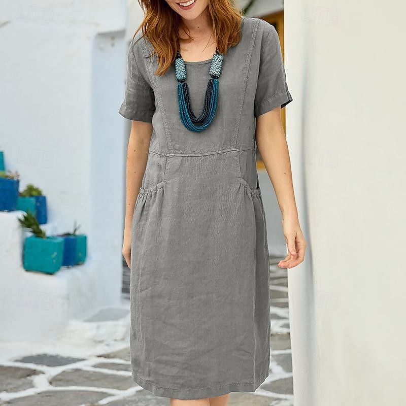 Femmes Mini Robe Robes inspirées du lin Robe en coton et lin Mode Basique Moderne Vacances Quotidien Sortir Coupe régulière Uni Manche Courte Col ras du cou Jaune Orange Vert Gris Été de 2025 ? $32.99 –P13