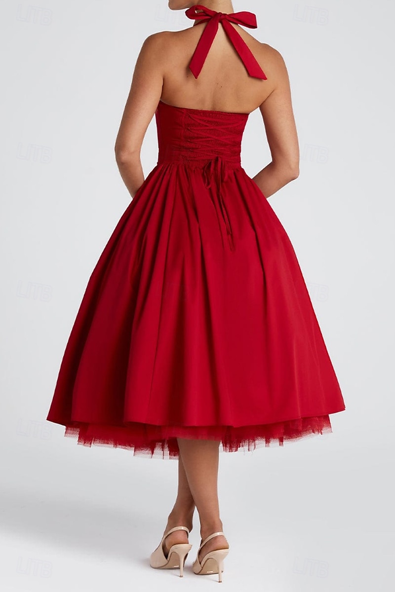 Pentru femei Rochii Midi Rochie albă Rochie de absolvire Modă Modern Zi de Naștere Concediu Absolvire Fit regulat Simplu Fără manșon Gâtul halter Negru Alb Roșu-aprins Vară 2025 - $32.99 –P18