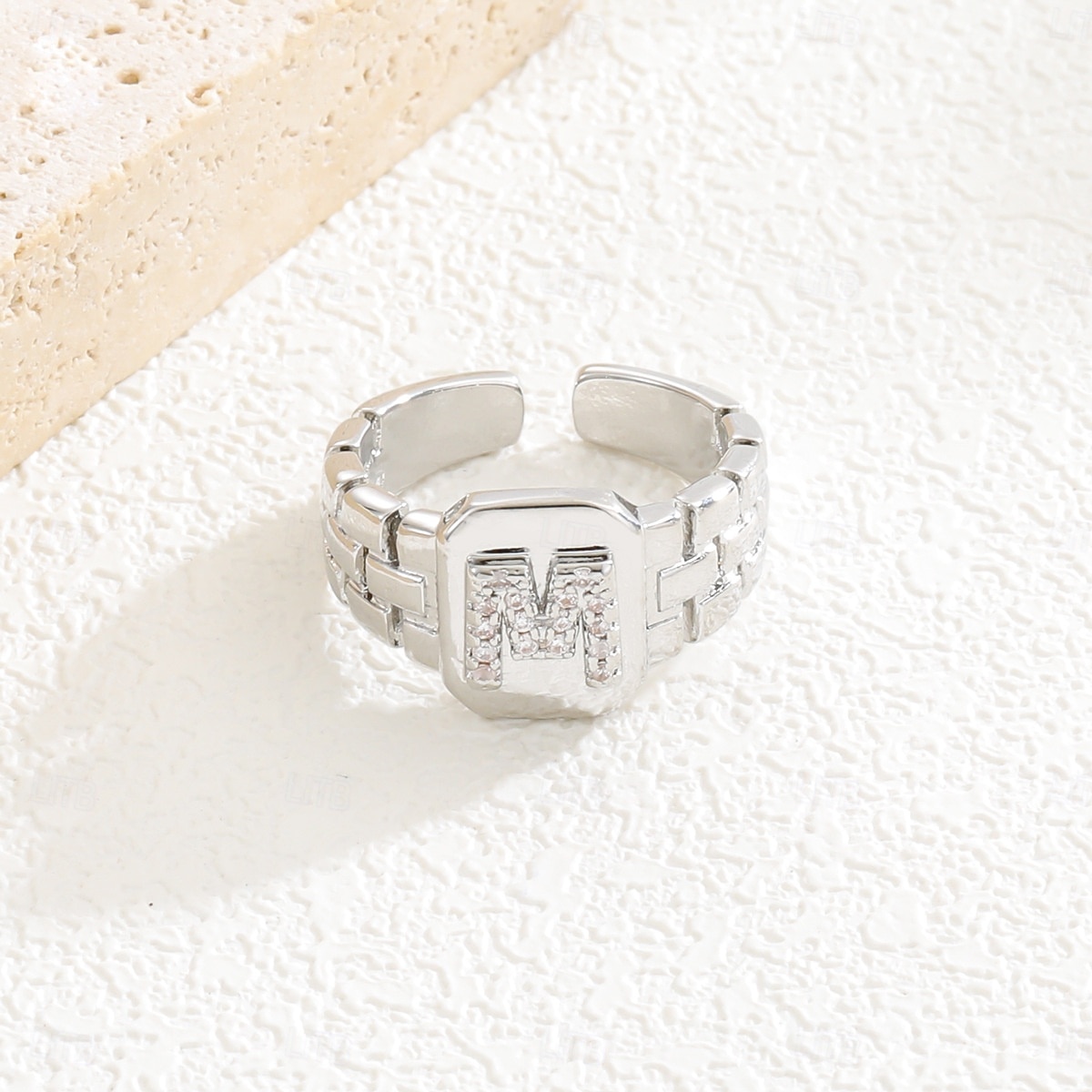 Personalized Letter Ring, Gift for Mom, Copper with Zircon Alphabet Ring, Vintage-Style Chain Design, Adjustable Open Band, Minimalist Aesthetic Jewelry for Women 2025 - $4.99 –P11