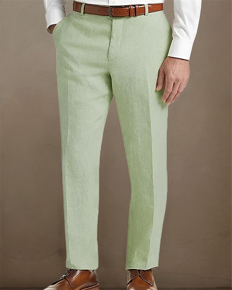Men's Linen Pants Trousers Summer Pants Beach Pants Pocket Buttons Plain Comfort Breathable Vacation Daily Holiday Hawaiian Boho Black White 2025 - $25.99 –P17