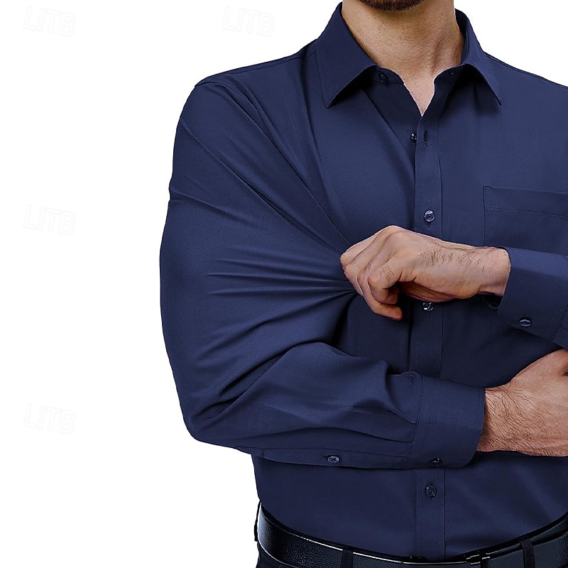 Men's Dress Shirt Plain Wedding Outdoor Light Blue Black Wine Dark Navy Long Sleeve Spread Collar Summer Spring Clothing Apparel 2026 - $25.99 –P7