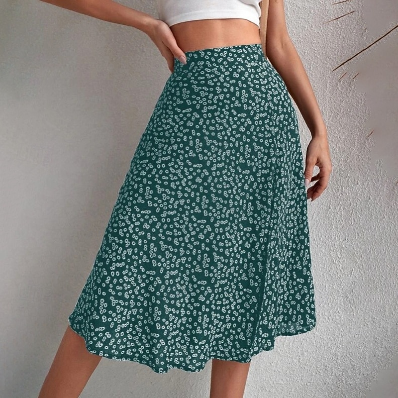 Dame الالتفاف A-linje Fritid Knelang Mellomhøyt liv Skjørt Blomstret Trykt mønster Mikroelastisk Feriereise Gate Svart Gul Blå Oransje Sommer Polyester 2025 - $21.99 –P12