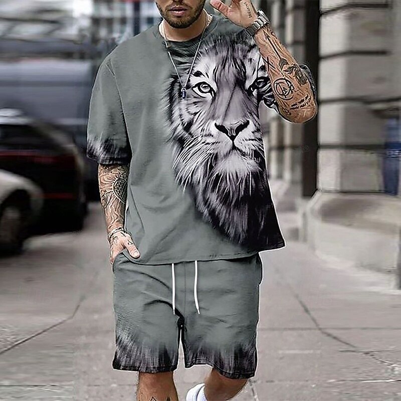 Ανδρικά Τίγρη 2 τεμ Σετ μπλουζάκια Καλοκαιρινές κορυφές Κοντομάνικο Κοντό παντελόνι Στρογγυλή Ψηλή Λαιμόκοψη Αθλητισμός Καθημερινό ΕΞΩΤΕΡΙΚΟΥ ΧΩΡΟΥ Διακοπές Αθλημα 3D εκτύπωση Καλοκαίρι 2026 - $28.99 –P2