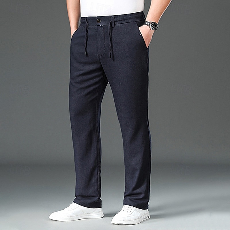 Herr Atletiska byxor Aktiva byxor Långbyxor Snörning Elastisk dragsko i midjan Ensfärgat Bärbar Fullängd Formell Bröllop Utomhus Elegant Semester Ljus kaki Svart Microelastisk 2025 - $46.99 –P9