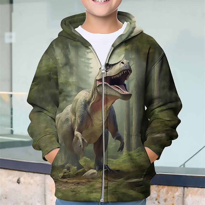 Pojkar 3D Dinosaurie Huvtröja Kappa Ytterkläder Långärmad Vår Höst Förtjusande Sport Barn 4-12 år Blixtlås Gata Dagligen Normal 2025 - $18.99 –P4