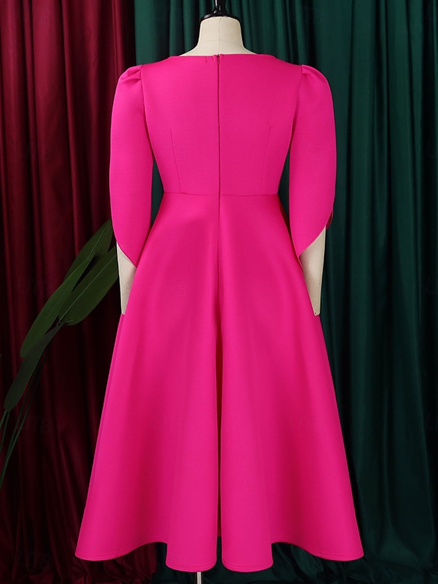 Kleid Mutter der Braut Elegantes Freizeitkleid Rundhalsausschnitt Knie-Länge Polyester 3/4 lange Ärmel mit einfarbig 2025 - $79.99 –P10