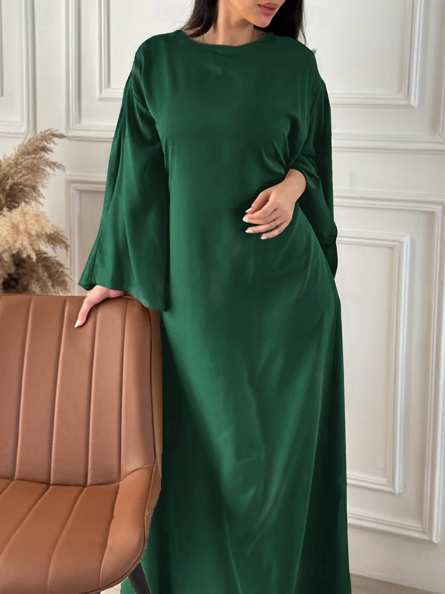 Dámské maxi šaty jednobarevné královská modrá modrá zelená léto jaro maxi šaty shift šaty kaftan šaty poloformální formální kancelář večírek běžné střih jednoduchý kulatý výstřih 2025 - $46.99 –P18