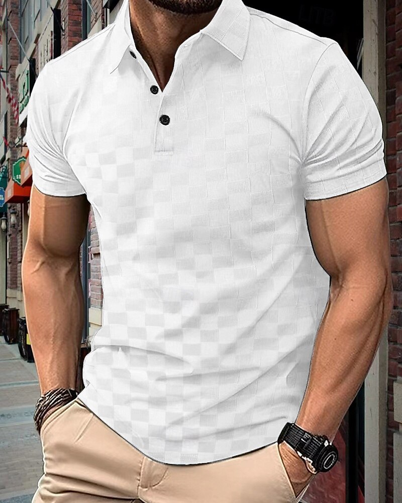 Men's Golf Shirt Golf Polos Shirts Work Casual Lapel Short Sleeve Basic Modern Plaid Patchwork Buttons Summer Regular Fit Black White Dark Navy Gray Light Blue Golf Shirt 2025 - $25.99 –P1