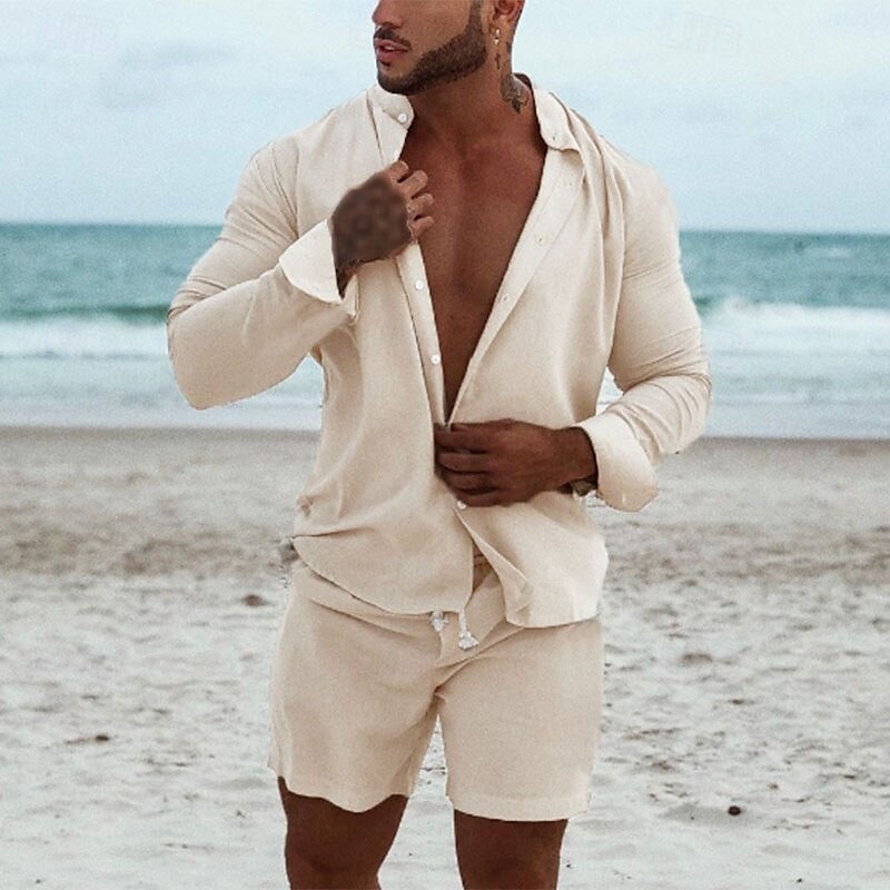 Per uomo Camicia Camicia di lino Camicia casual Camicia in cotone e lino Camicia con Bottoni Semplice Vacanza Streetwear Rosa Viola Albicocca Manica Lunga Collo alla coreana Primavera Abbigliamento del 2025 a $38.99 –P2