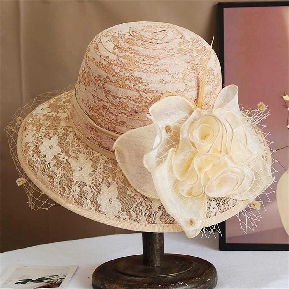 Hattar polyester solhatt semester teparty hästkapplöpning cocktail elegant vintage solskydd med fjäder blommigt huvudbonad 2025 - $19.99 –P7