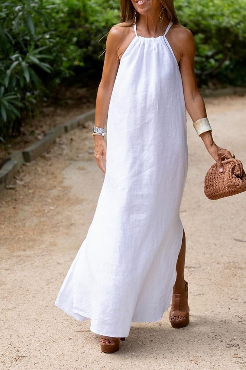 Per donna Abito Midi Abiti ispirati al lino Abito in cotone e lino Abito Sottoveste Moda Essenziale Classico All'aperto Quotidiano Ferie Vestibilità regolare Semplice Senza Maniche Spalline sottili del 2025 a $32.99 –P6