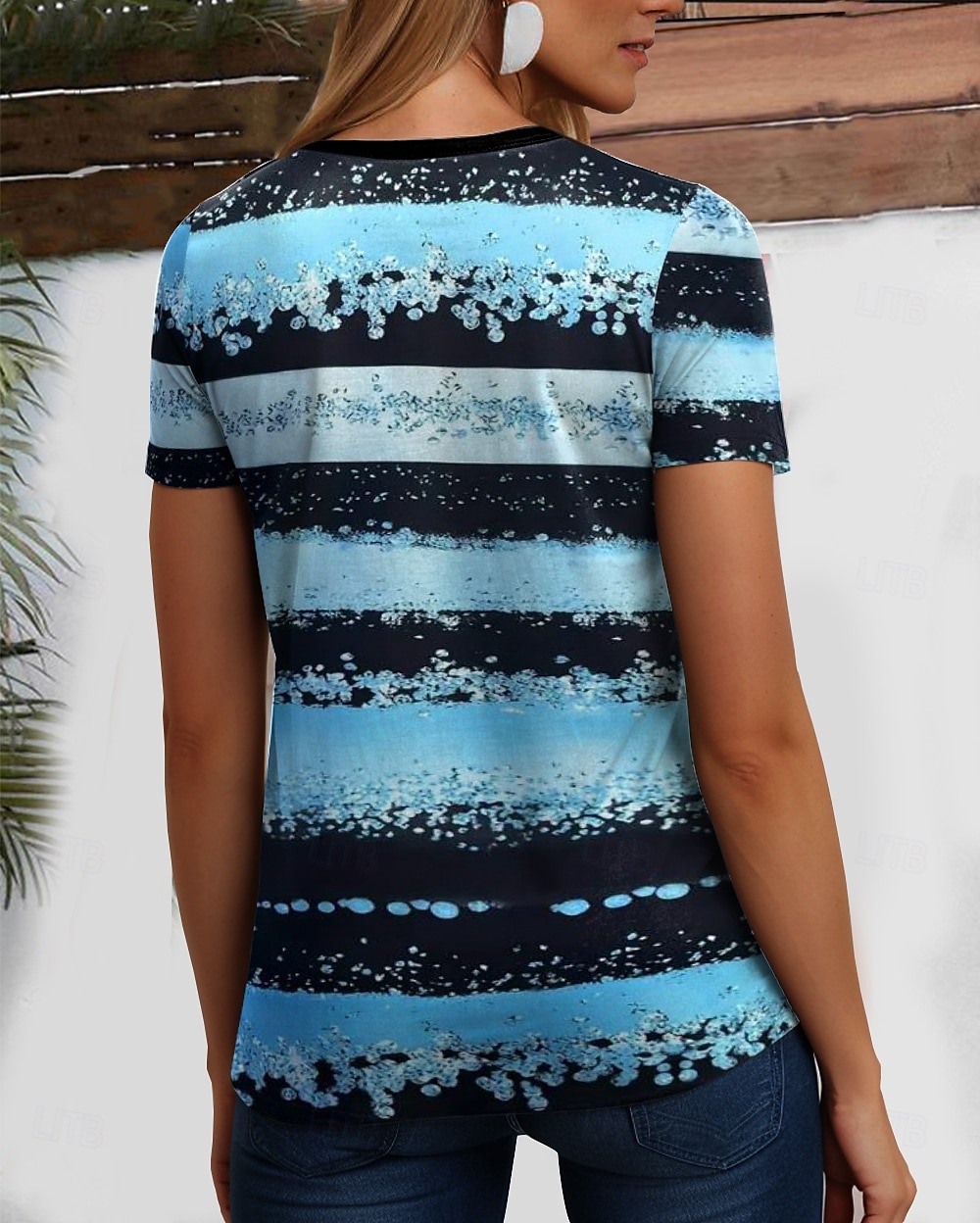 Dam T-shirt Hav Randig Ledigt Kortärmad V-hals Vanliga toppar Dagligen Utekväll Helgen Mönster Gul Rodnande Rosa Blå Purpur Orange Sommar 2025 - $19.99 -P2