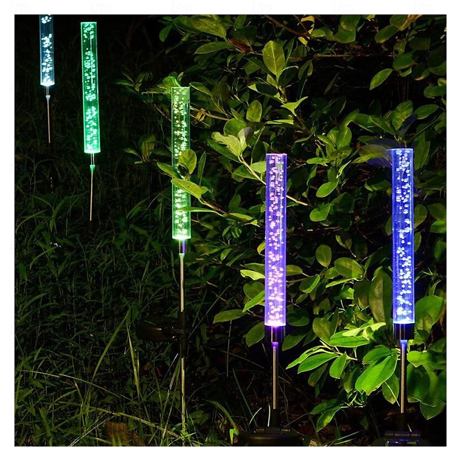 Solarlicht für Außenwege, Terrassenbeleuchtung, 2er-Pack Solarröhrenlichter, Solar-Acryl-Blasenlicht, wasserdicht, RGB-Farbwechsel-Solar-Erdspießlicht 2025 - $14.99 –P6
