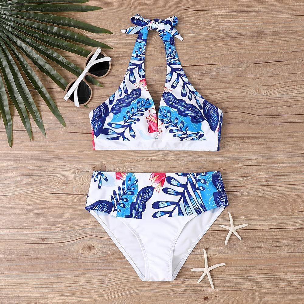 Dam Badkläder Bikini Tankini 2 st Kaxig Baddräkt Djup V-hals Tryck upp Stickat Semester Tropisk Blommig Färgblock Doppa Ärmlös Baddräkter 2025 - $22.99 –P8