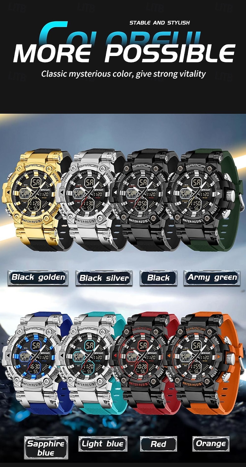 SANDA Men Digital Watch Large Dial Outdoor Sports Fashion Luminous Alarm Clock Calendar Chronograph Silicone Watch 2026 - $38.99 –P8