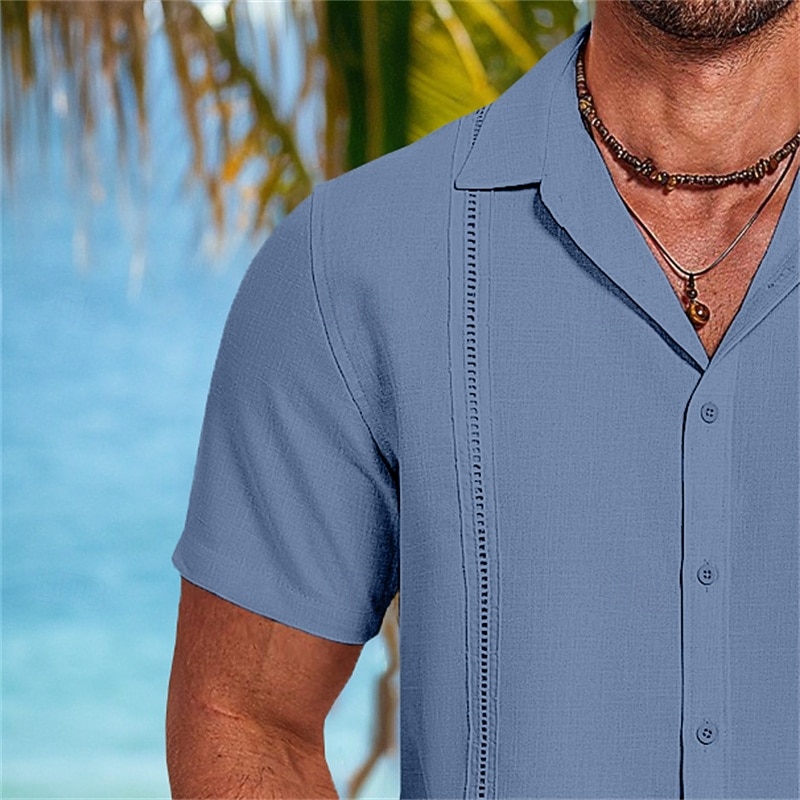 Miesten Paita pellava paita Guayabera paita Kesä paita Rantapaita Tavallinen Loma Katu Musta Valkoinen Laivaston sininen Harmaa Lyhythihainen Ylitaivutettava kaulus Kevät kesä Vaatetus liitos 2026 - $24.99 –P6
