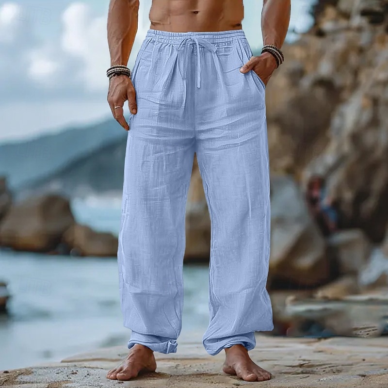 Per uomo Pantaloni di Lino Pantaloni Pantaloni Estivi Coulisse Elastico in vita Gamba Dritta Semplice Comodità Traspirante Lunghezza intera Casuale Quotidiano Ferie Vacanza Moda Nero Bianco del 2025 a $21.99 –P7