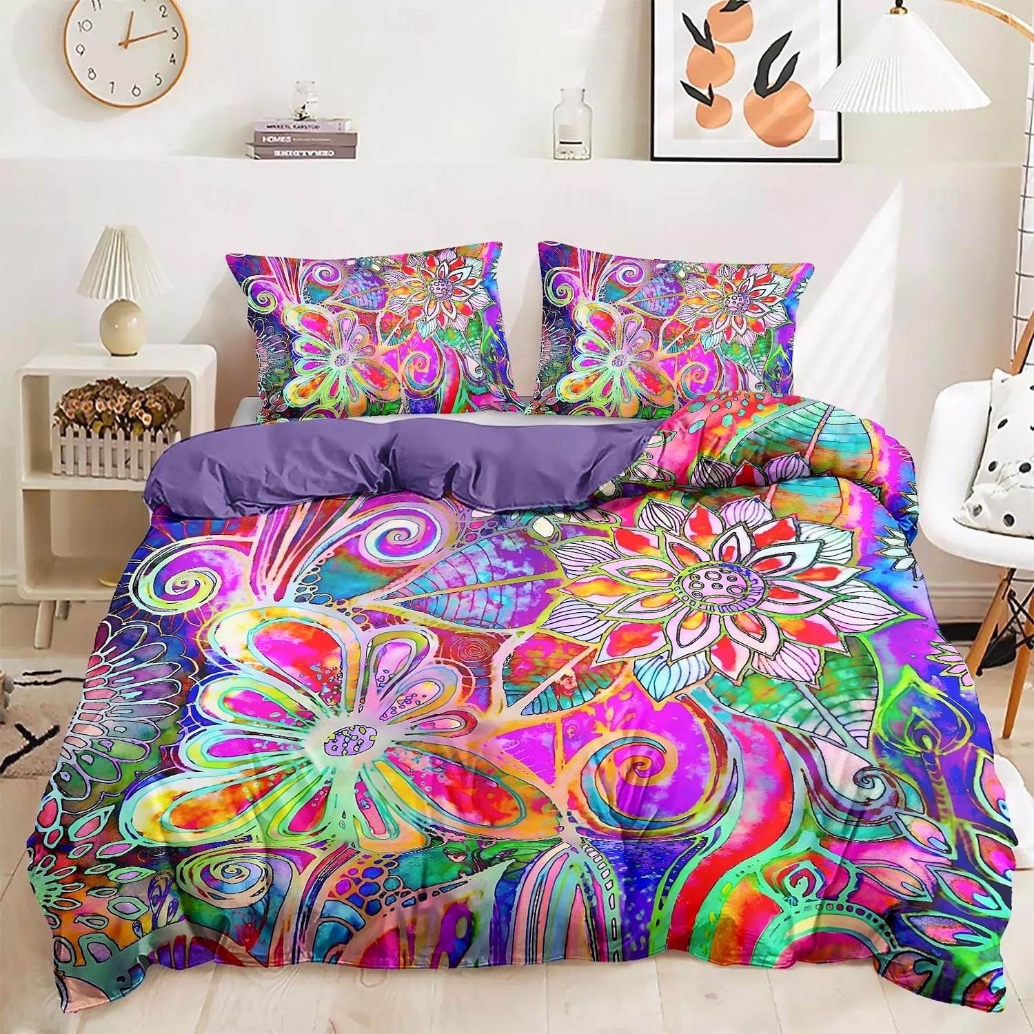 Set di copripiumino bohemien 100% cotone biancheria da letto morbida e traspirante con fiori colorati copripiumino leggero e resistente comodo per tutte le stagioni facile da mantenere del 2025 a $68.99 –P4
