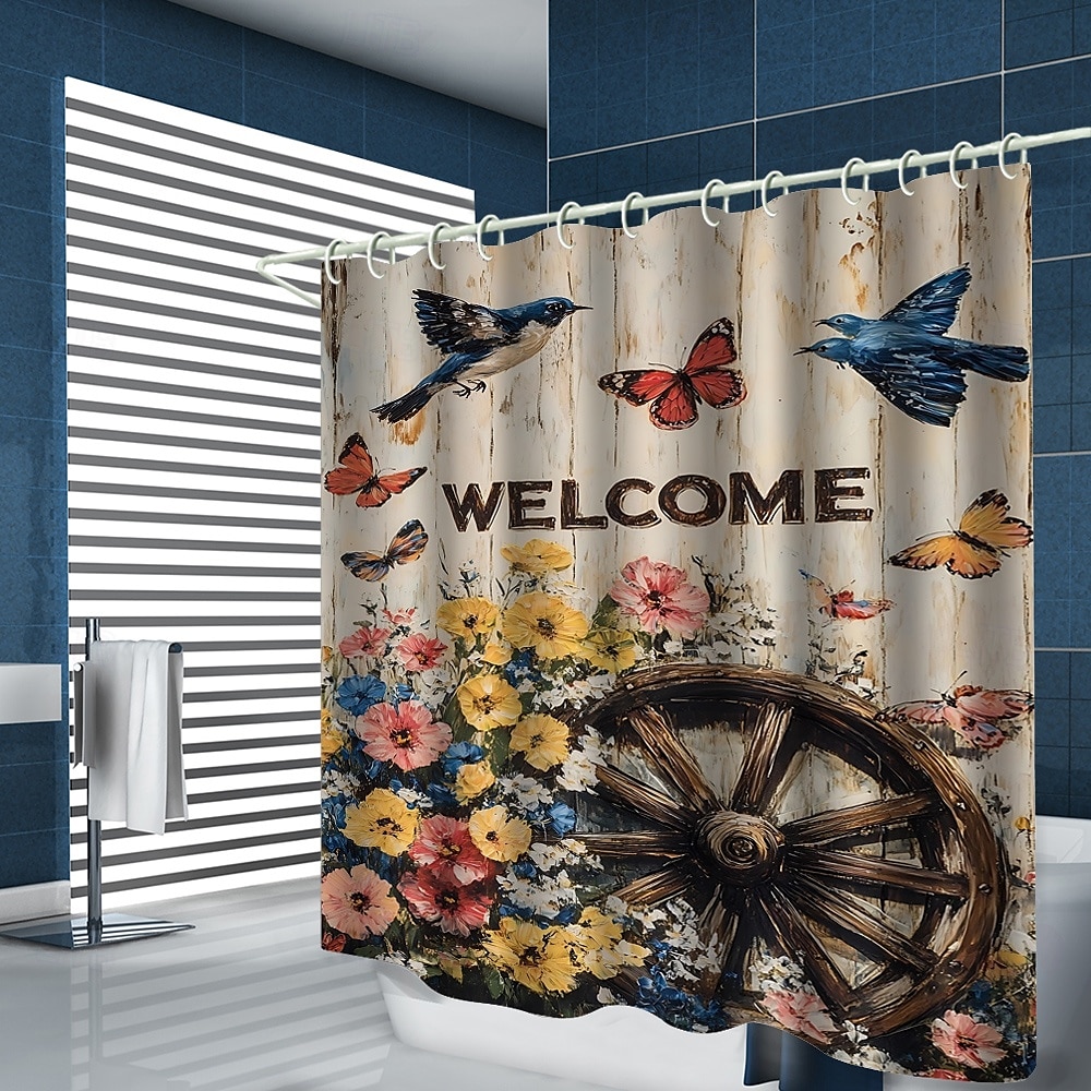 Shower Curtain with Hooks 180cm*180cm(70"*70") Polyester Washable Waterproof Pattern Bathroom Bathtub Decor Floral Bird Plant 2025 - $19.99 –P2