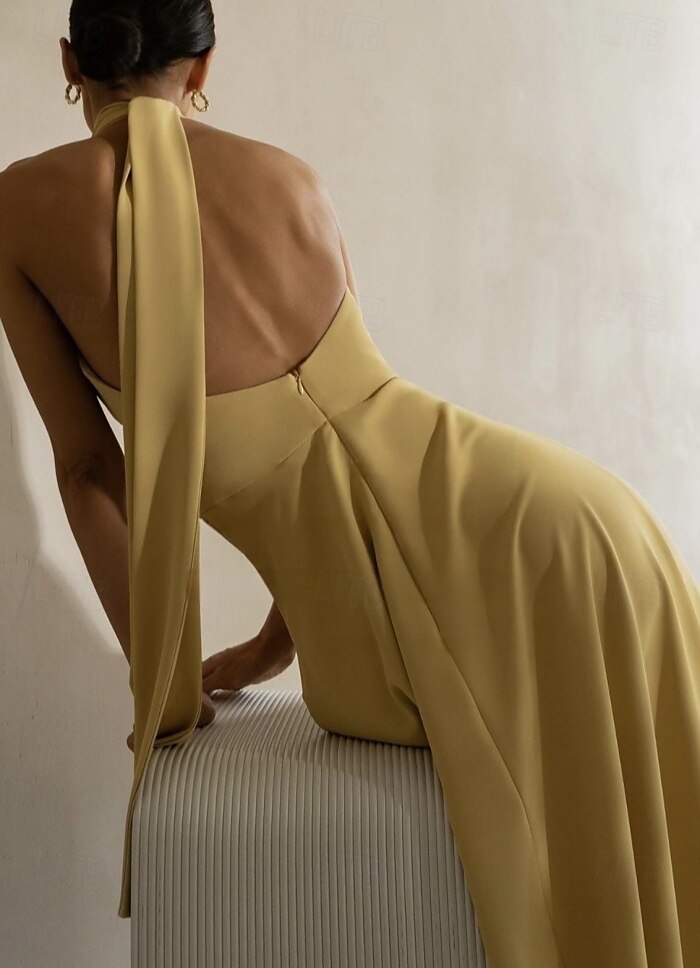 Robe de Soirée A-Line Élégante Robe Formelle de Soirée Longueur de Sol Sans Manches Col Halter Satin d'Italie Dos Nu avec Bretelles de 2025 ? $170.99 –P2