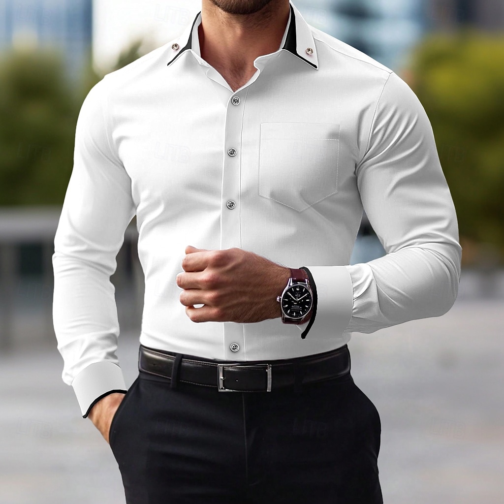 Voor heren Overhemd Button-down overhemd Kreukbestendig Stretch Bruiloft Buiten Licht Blauw Zwart Wit Lange mouw Zomer Lente Kleding 2025 - $25.99 –P2