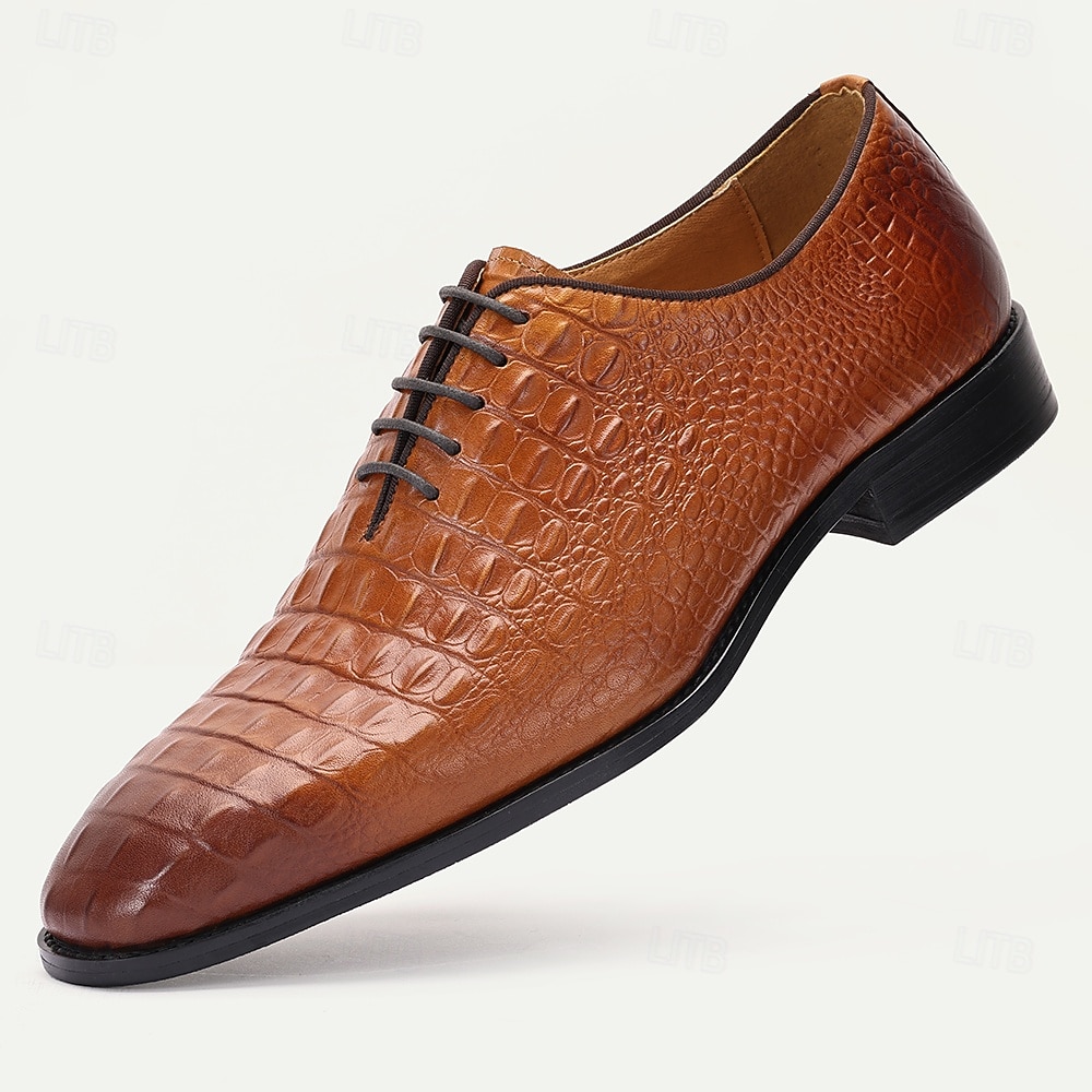 2026年 メンズオックスフォード クロコダイル柄レザーシューズ コニャック色 - ビジネスやケンタッキーダービーに最適なエレガント  コレクション – $99.99 –P4