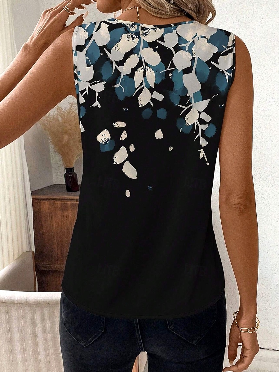 Femmes Débardeur caraco A Ombre Fleuri Graphique Élégant Occasionnel Sans manches Col en V Hauts Réguliers Quotidien Imprimé Noir Jaune Été de 2025 ? $21.99 –P5