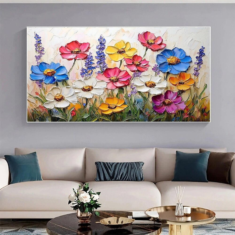 peinture à l'huile faite à la main fleurs sauvages peinture 3d texture fleur en fleurs peinture toile extra large taille flore peinture à l'huile colorée art mural art mural botanique décor rose œuvre de 2025 ? $75.99 –P5