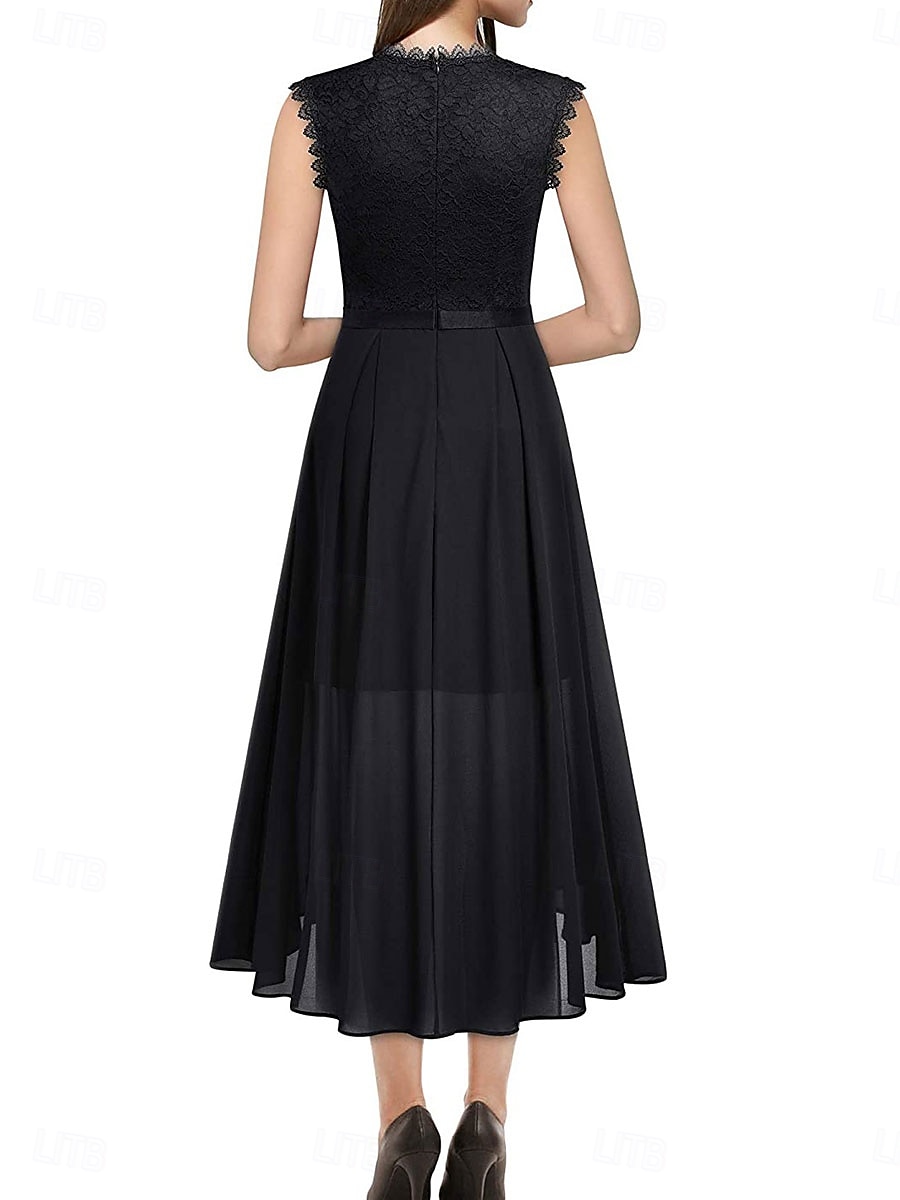 Jurk Moeder van de Bruid Jurk Bruiloft Gast Elegant Casual Ronde Hals Vloerlengte Polyester Mouwloos met Kant 2025 - $79.99 –P10