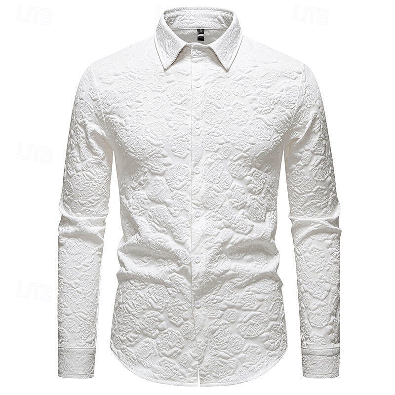Herr Skjorta Sommarskjorta Casual skjorta Strandskjorta Knapp upp skjorta Svart Vit Långärmad Slät Kavajslag Semester Hawaiisk Jacquard Kläder Polyester Mode Ledigt Bekväm 2026 - $37.99 –P1